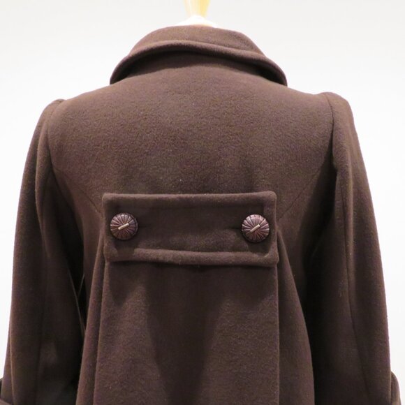 Women Medium Brown Wool Blend Coat Zara Basic Short Structured Invert Box Pleats - Picture 9 of 16